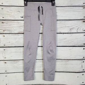 Umbro Girls L 10/12 Gray Jogger Sweatpants Pockets Ribbed Panels Stretch Drawstr